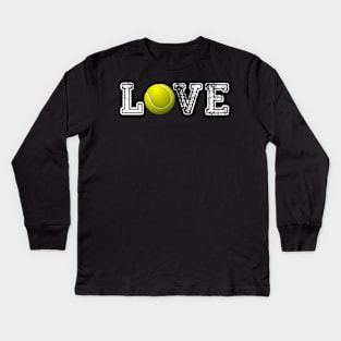 Tennis distressed ball t shirt cute dad mom love Kids Long Sleeve T-Shirt